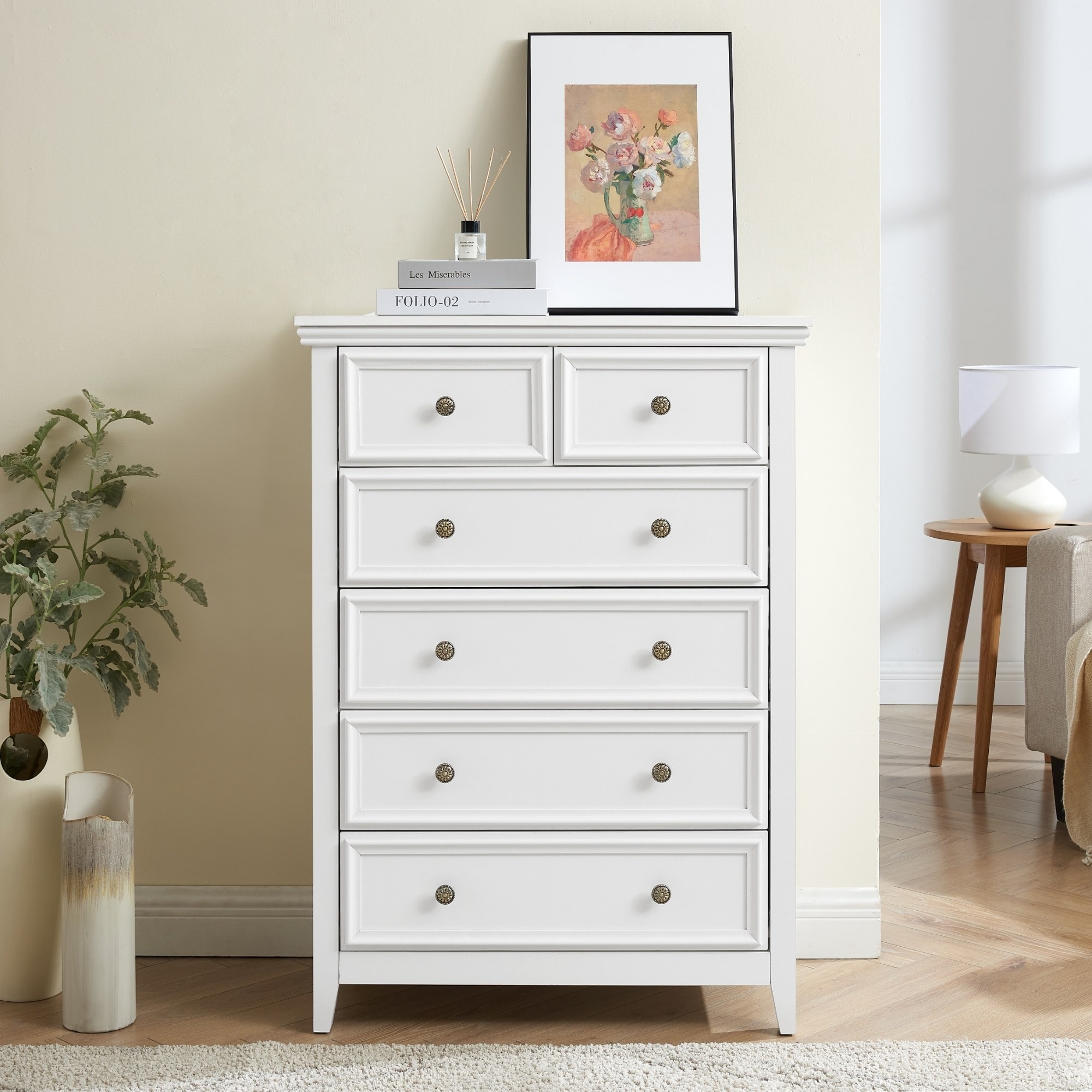 Farmhouse Storage Cabinet Dresser with Metal Handles White Sideboard/Buffet