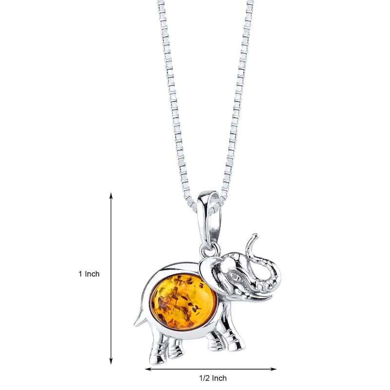 Amber Elpehant Pendant in Sterling Silver