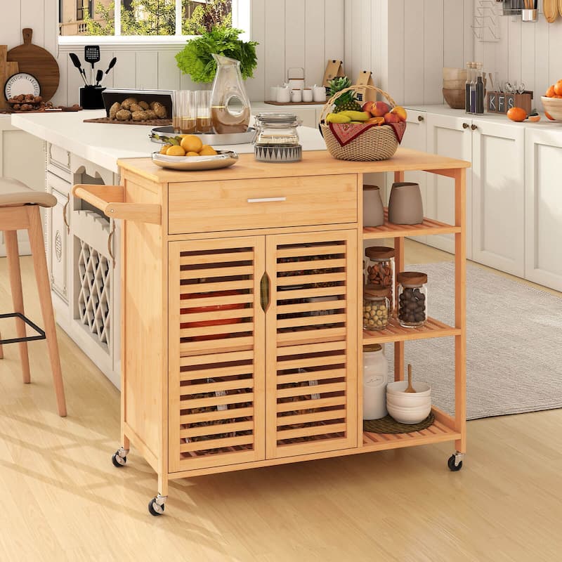 Costway 35.5" Kitchen Island Cartwith Lockable Wheels Drawer Open - Natural - See Details