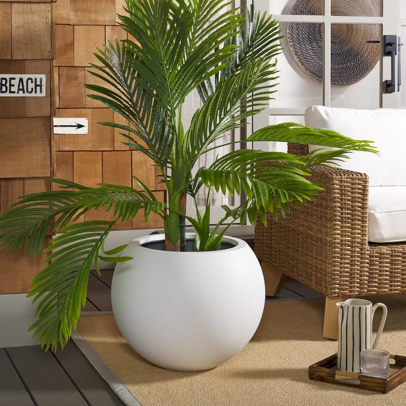 SAFAVIEH Outdoor Dejah Black Planter - 20"W x 20"D x 16"H - White