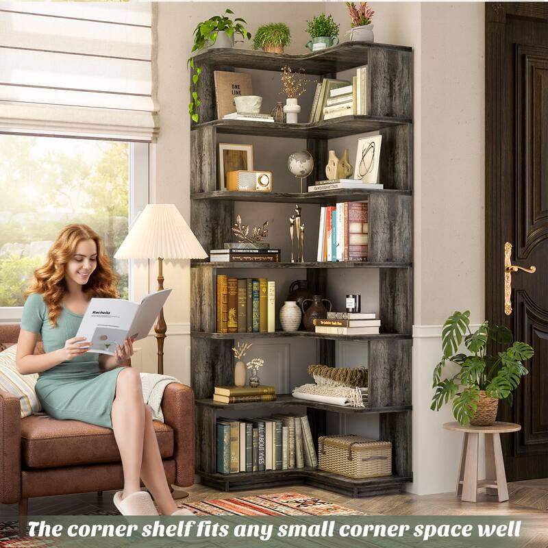 6-Tier Corner Bookcase, Freestanding Display Storage Book Shelf
