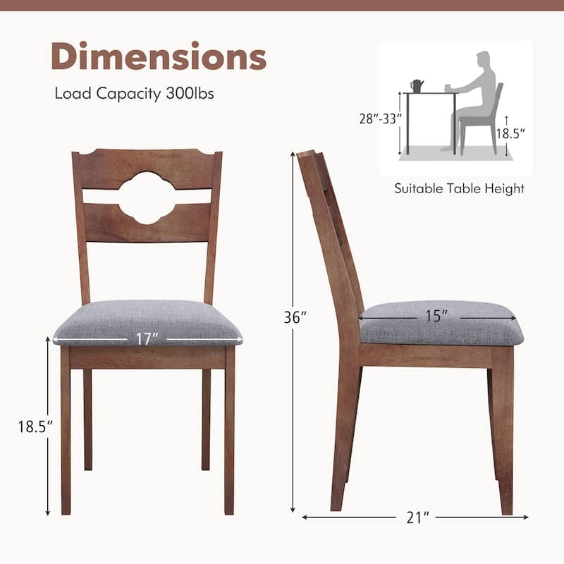 Gymax Set of 2 Dining Chair w/ Padded Seat High Back Rubber Wood Frame