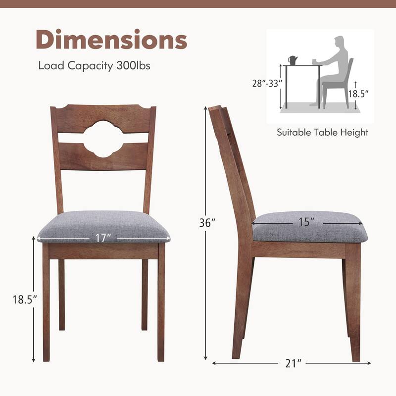 Gymax Set of 4 Dining Chair w/ Padded Seat High Back Rubber Wood Frame