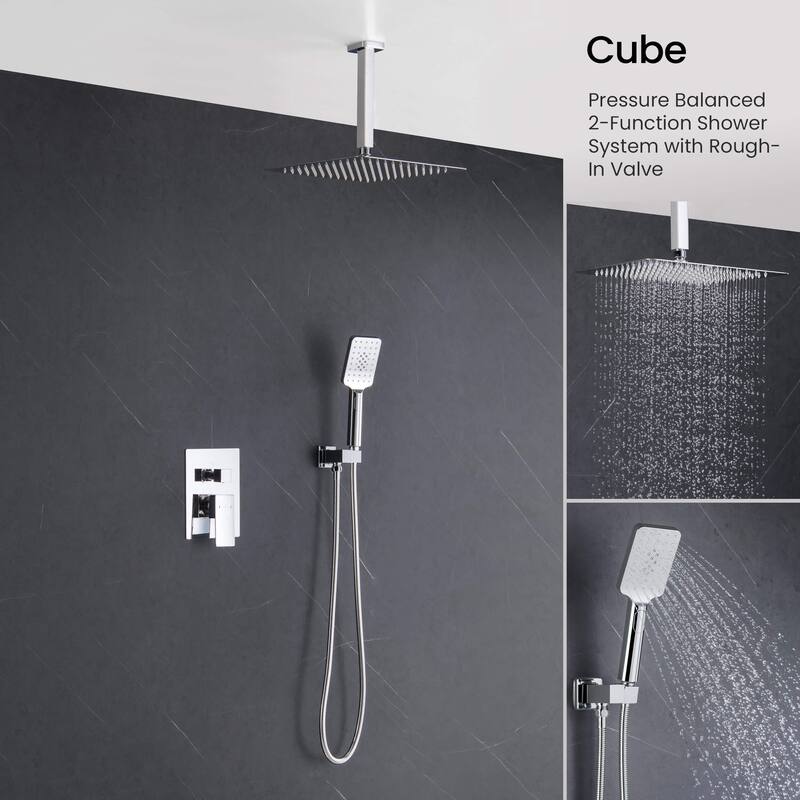 Pressure Balanced Ceiling Mounted 3-Function Shower System with Rough In Valve