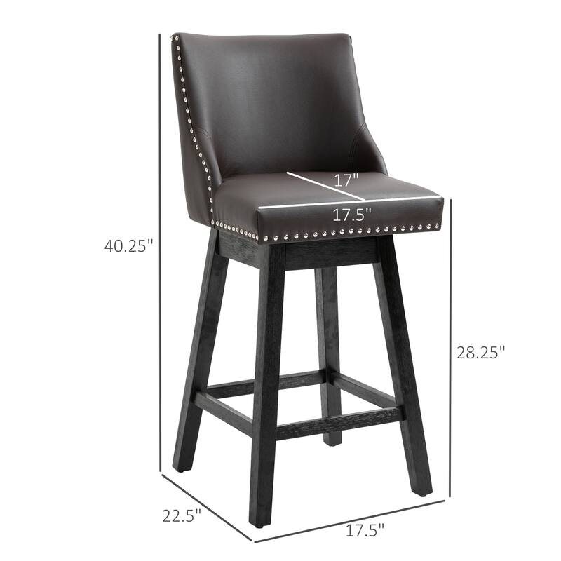 HOMCOM 28" Swivel Counter Height Bar Stools with Backs, Upholstered Dining Room and Kitchen Bar Stools Set of 2 with Wood Legs