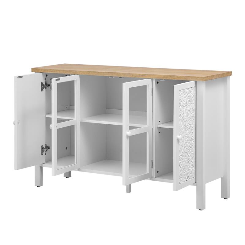 47.2'' Retro TV Stand with Adjustable Shelves, Entertainment Center Media Console with Glass Cabinet Doors & Anti-tip Device