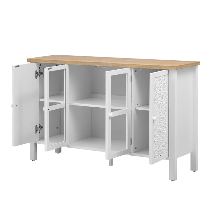 Retro TV Stand for TV up to 43 Inches with 3 Cabinets & Glass Doors - 47.2" D x 13.9" W x 30" H
