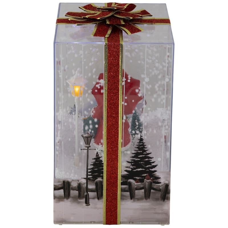 Musical Santa Lighted Snowing Gift Box with Ribbon Christmas Decoration - 12"