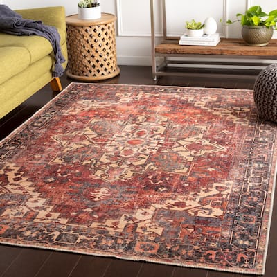 Gwenevere Rust Vintage Medallion Machine Washable Area Rug - 5'3" x 7'3"