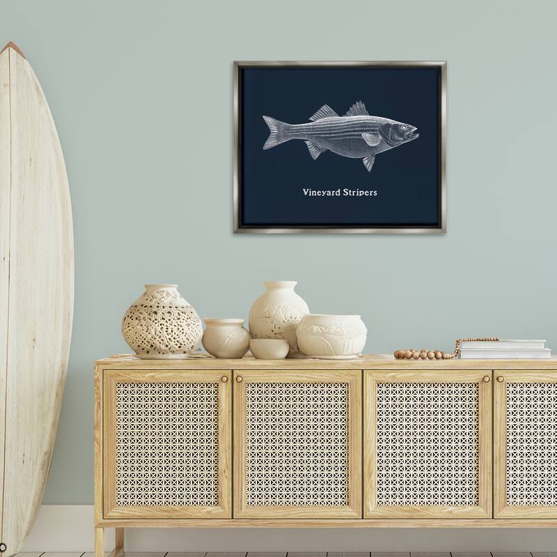 Stupell Vineyard Stripers Fish Framed Floater Canvas Wall Art Design By Phillipa Katz