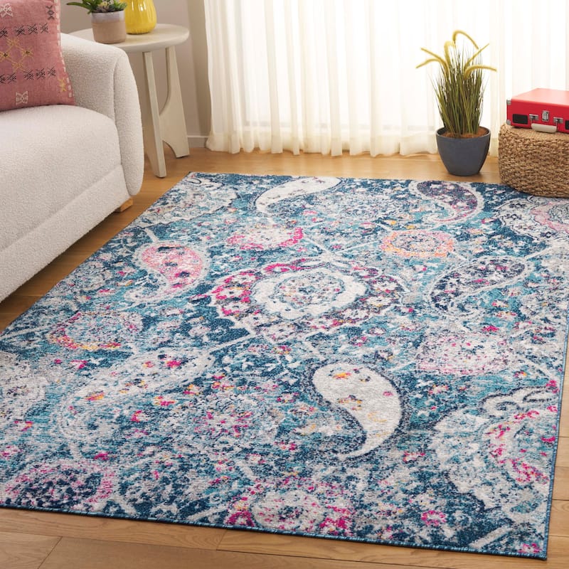 SAFAVIEH Madison Belle Boho Glam Paisley Pattern Area Rug - 5'3" Square - Blue/Grey