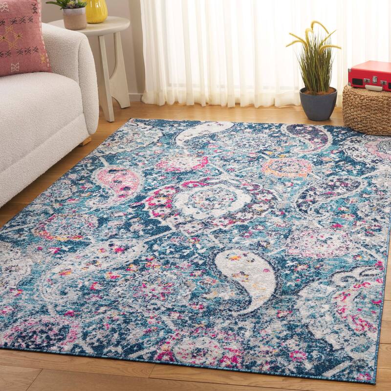 SAFAVIEH Madison Belle Boho Paisley Rug - 5'3" Square - Blue/Grey