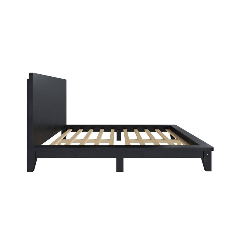 Minimalist Wood Platform Bed Frame with Headboard by Harper&Bright Designs