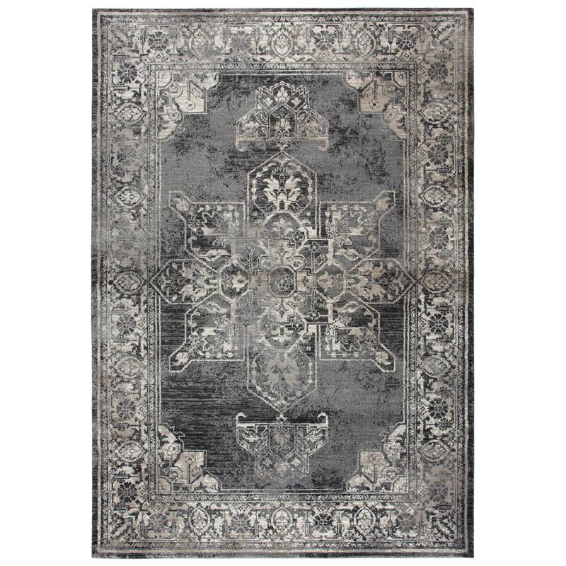 Alora Decor Swagger Persian-style Medallion Rug - 9'10" x 12'6" - Grey/Black