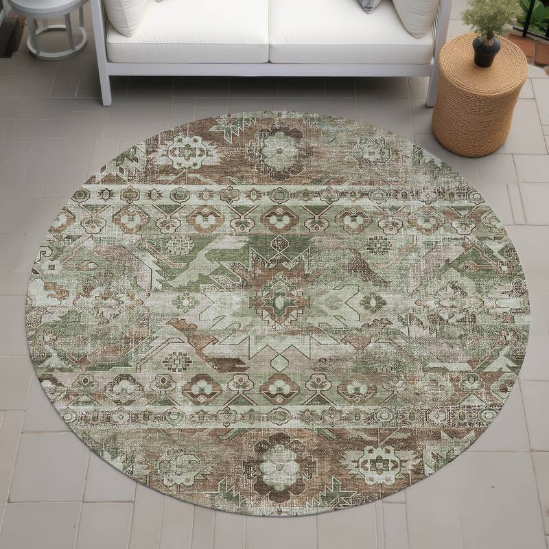 Machine Washable Indoor/ Outdoor Traditional Hudson Chantille Rug - Sage - 8' x 8'
