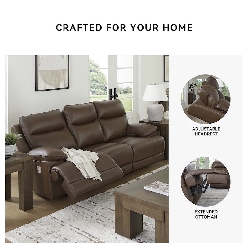 Signature Design by Ashley VonRyan Dark Brown Power Reclining Sofa with Adjustable Headrest - 92"W x 42"D x 42"H