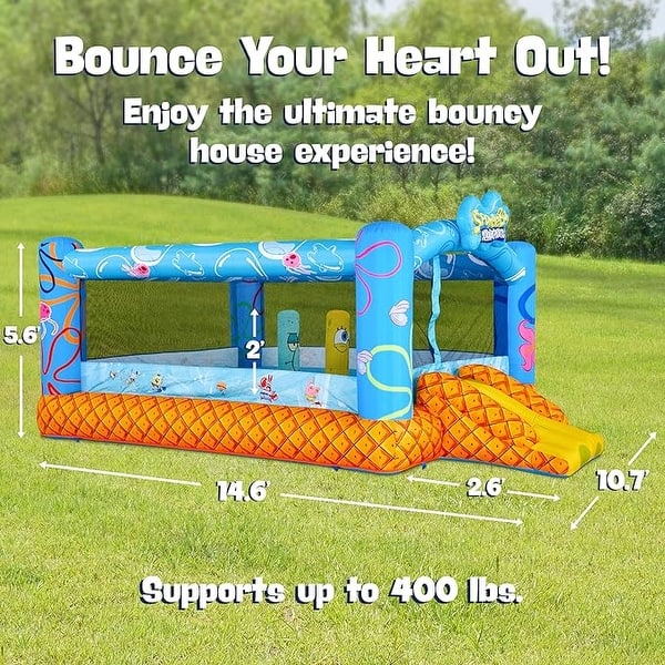 dimension image slide 1 of 2, Sunny & Fun SpongeBob Bounce House with Blower, Stakes & Repair Kit