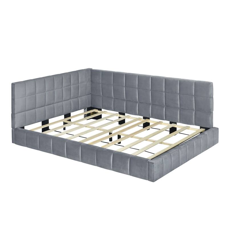 Elegant Full Velvet Upholstered Daybed with Slats, Convertible Sofa Bed Frame for Living Room