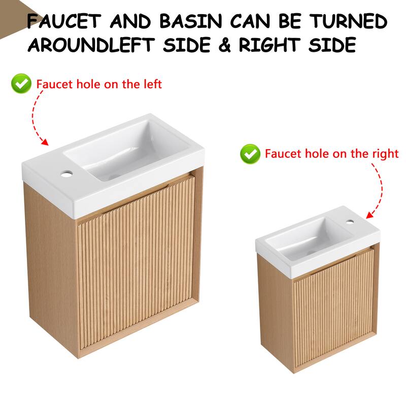 GDFStudio - Helsinki 18.5" Modern Wall-Mounted Bathroom Vanity Set with Resin Sink, Soft Closing Door & Antirust Hardware