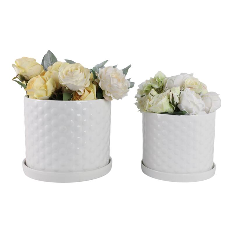 Ceramic Planter Dot Texture Gloss Finish (Set of 2) - 10", 9" White - 12" x 12" x 10"