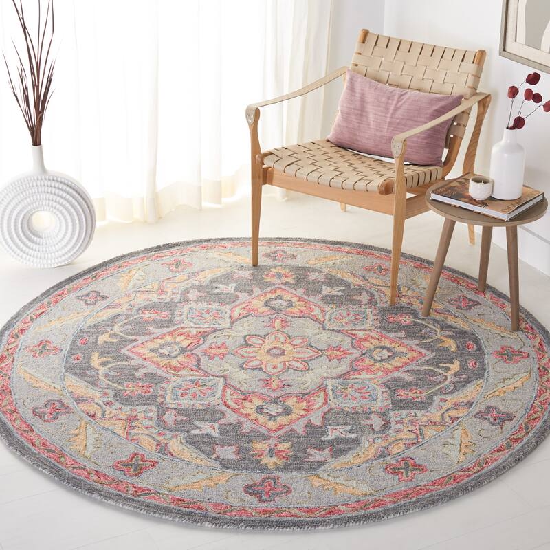 SAFAVIEH Handmade Metro Bert Medallion Wool Rug - 6' Round - Grey/Rust