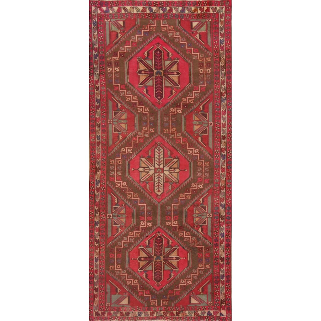 Meshkin Persian Vintage Area Rug Handmade Wool Carpet - 4'8" x 10'6"