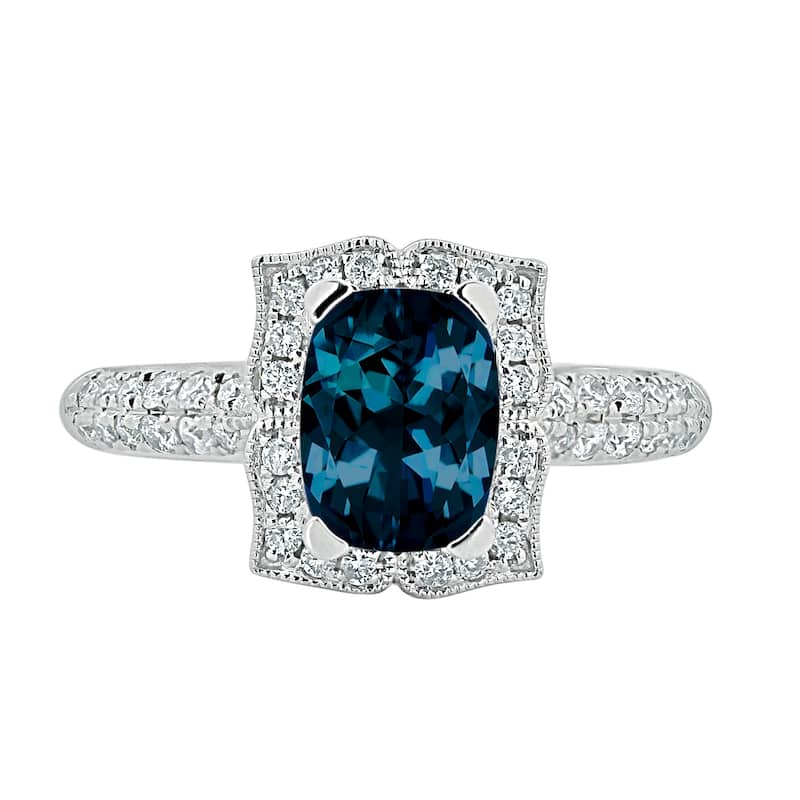 Auriya 1 3/8ct Fancy Cushion-cut London Blue Topaz Halo Diamond Engagement Ring 1/3ctw 14k Gold
