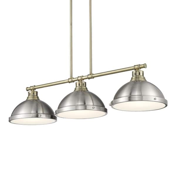 slide 2 of 4, Yep by Golden Lighting Duncan 3-light Island Light in Aged Brass and Pewter shade