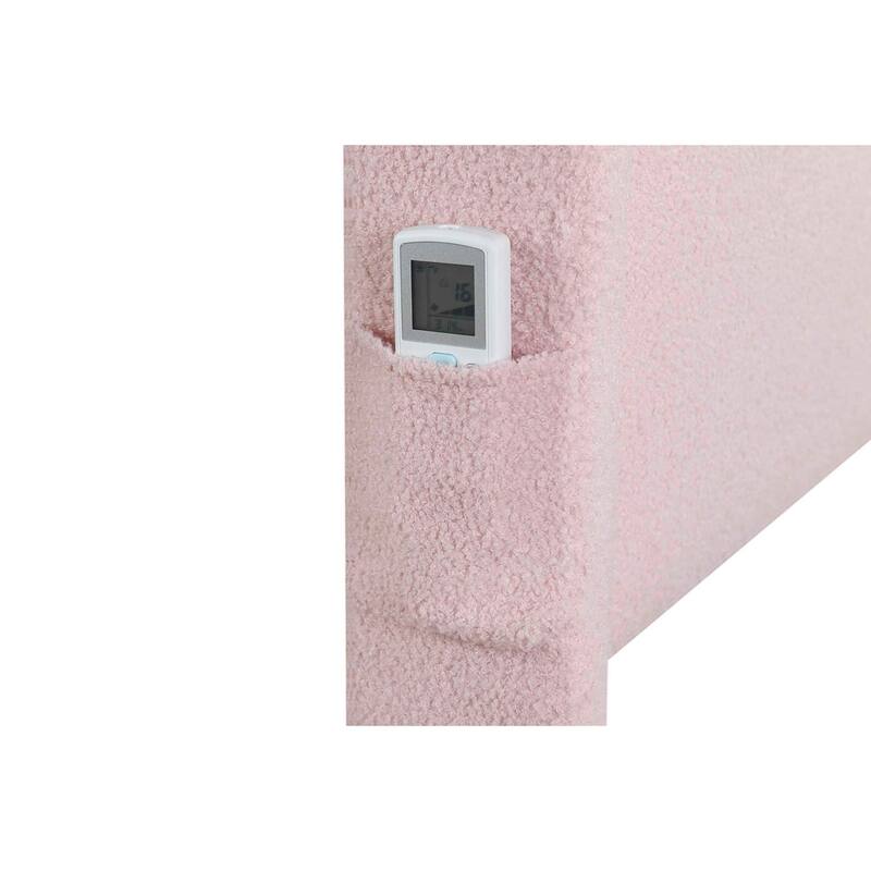 Twin SIZE UPHOLSTERED BED FRAME WITH TRUNDLE BED, TEDDY FABRIC, USB FUNCTIONALITY, AND A POCKET DESIGN ON THE SIDE