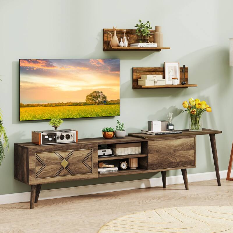Gymax TV Stand Rustic Farmhouse Entertainment Center Suits TVs up to