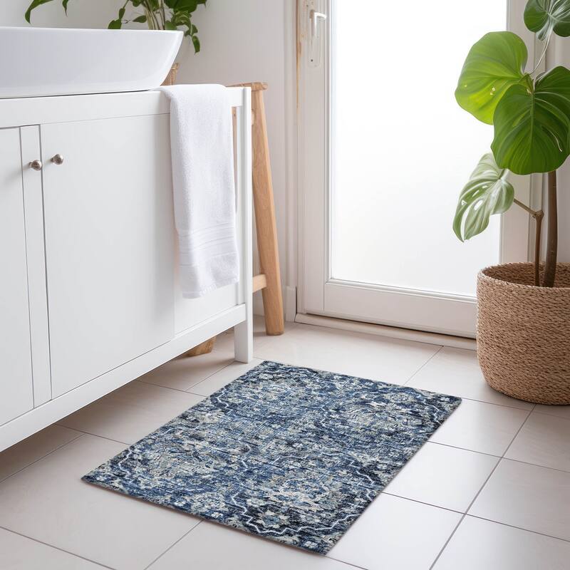 Premium Washable Super Soft Traditional Kashan Mayfield Rug - Blue - 1' 8" x 2' 6" - Rectangle