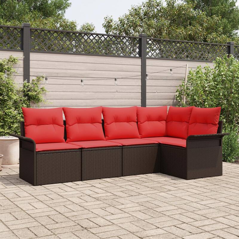 vidaXL 5/6 Garden Sofa Set with Cushions Black/Brown/Grey Poly Rattan - 95.9 x 52.2 x 27.2 - Brown without table