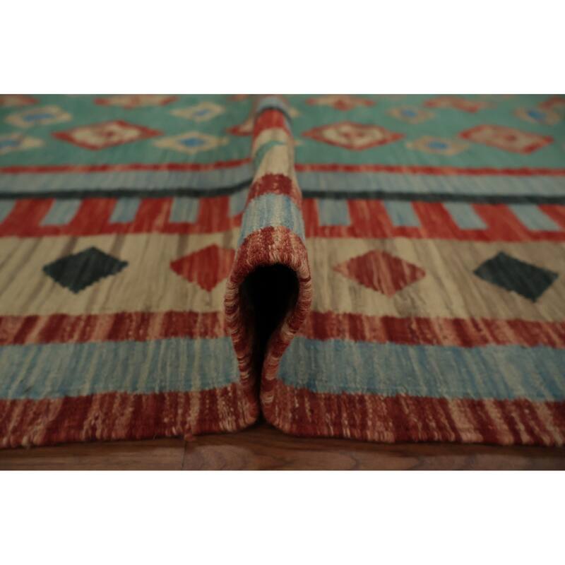 Hand Woven Oriental 100% Wool Carpet Southwestern Tribal Green Kilim Area Rug - 7' 11'' X 5' 8''