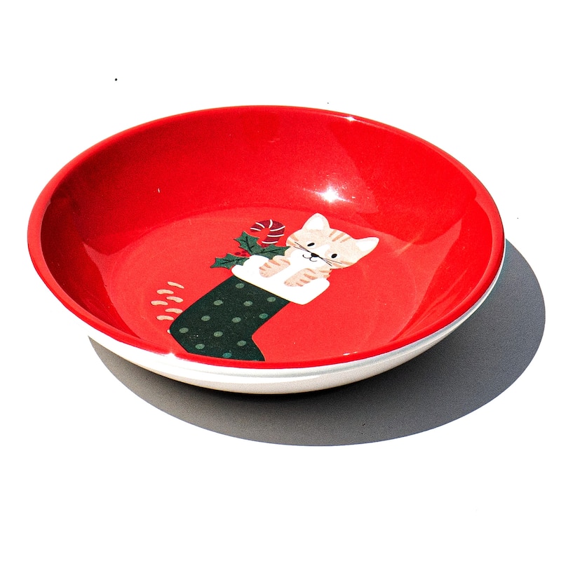 Abode Homewares Holiday Whimsy Melamine Pet Saucer - 0.75 Cup - White Multicolor - Set of 2