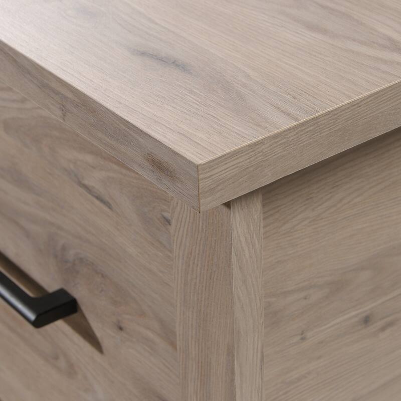 Engineered Wood Transitional L-Shaped Desk with File Drawer And Lower Shelf, Brown