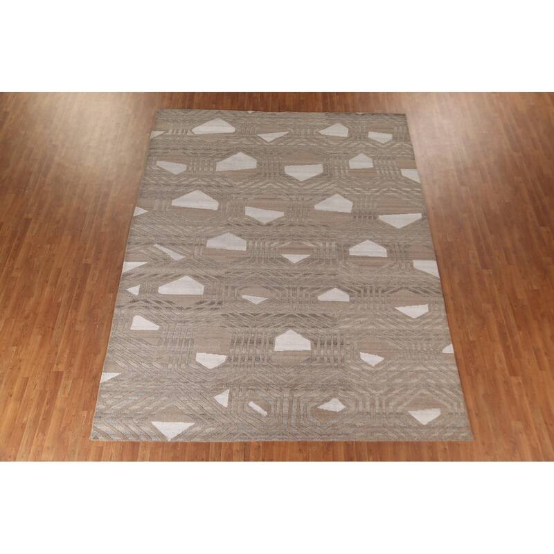 Contemporary / Modern Area Rug Handmade Wool Carpet - 9'2" x 11'8"