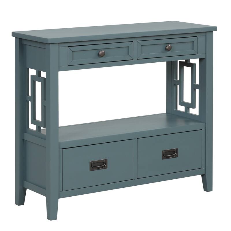 36'' Pine Entryway Table Console Table with 4 Drawers & Open Shelf, Farmhouse Side Table Sofa Table for Entryway Living Room