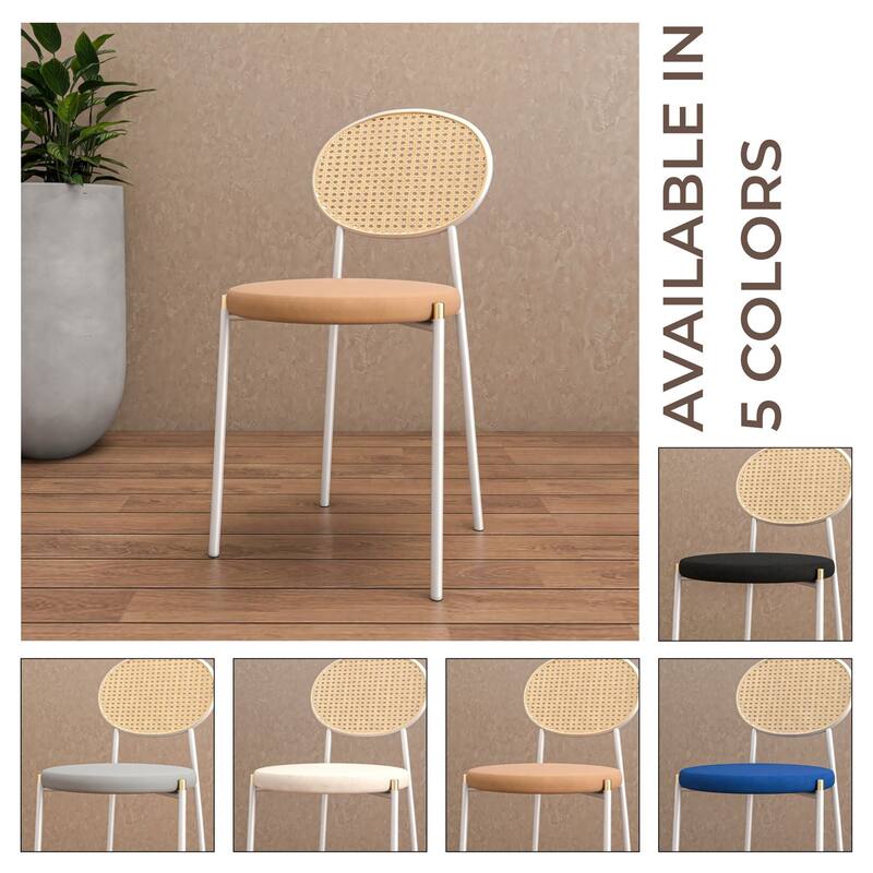 LeisureMod Euston Set of 4 Velvet Modern Dining Chair - Wicker Back Accent Chair for Home Living Room & Kitchen