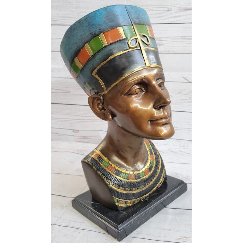Nefertiti Egyptian Queen Pharaoh Bronze Bust Statue Sculpture Egypt Collectible 16 Inches X 10 Inches