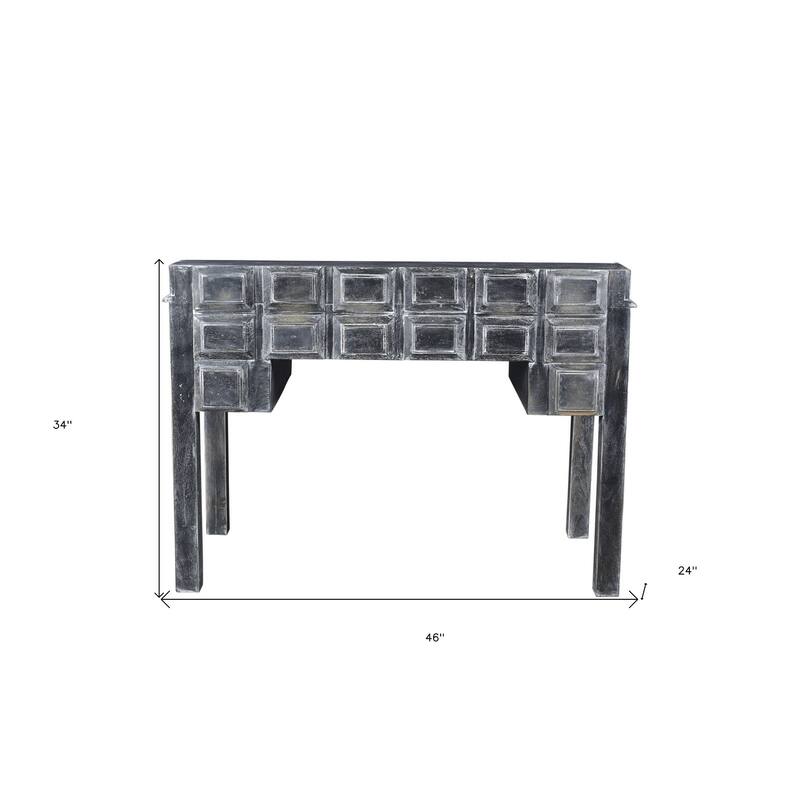 46" Black Solid Wood Writing Desk With Seven Drawers