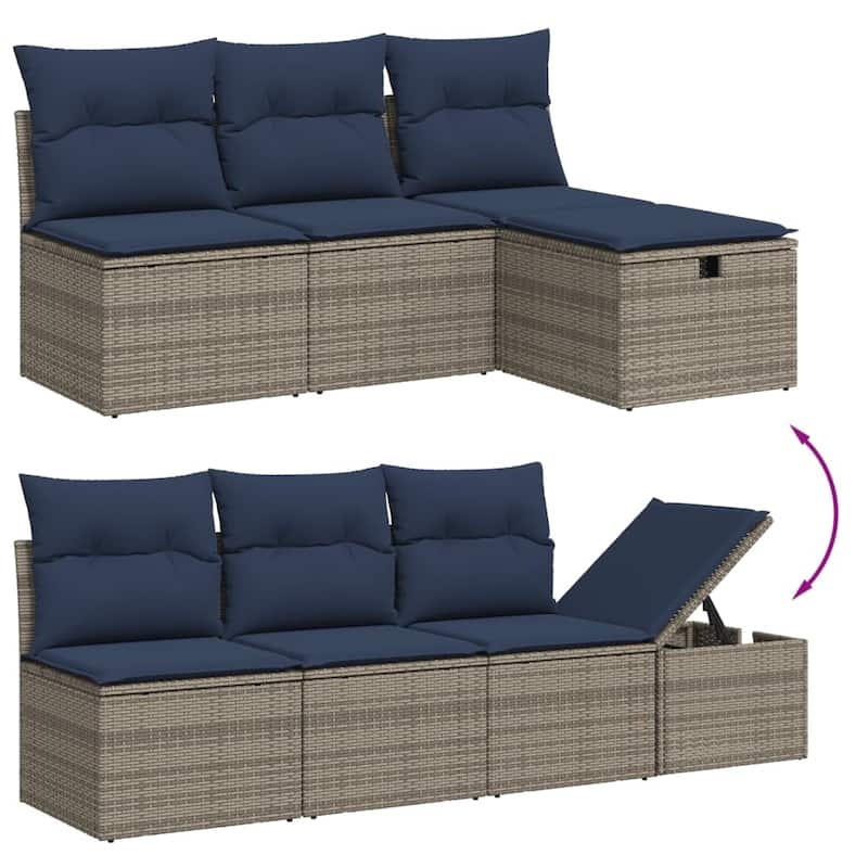 vidaXL Patio Sofa Set with Cushions Outdoor Furniture 8 Piece Poly Rattan - 21.7 x 24.4 x 27.2