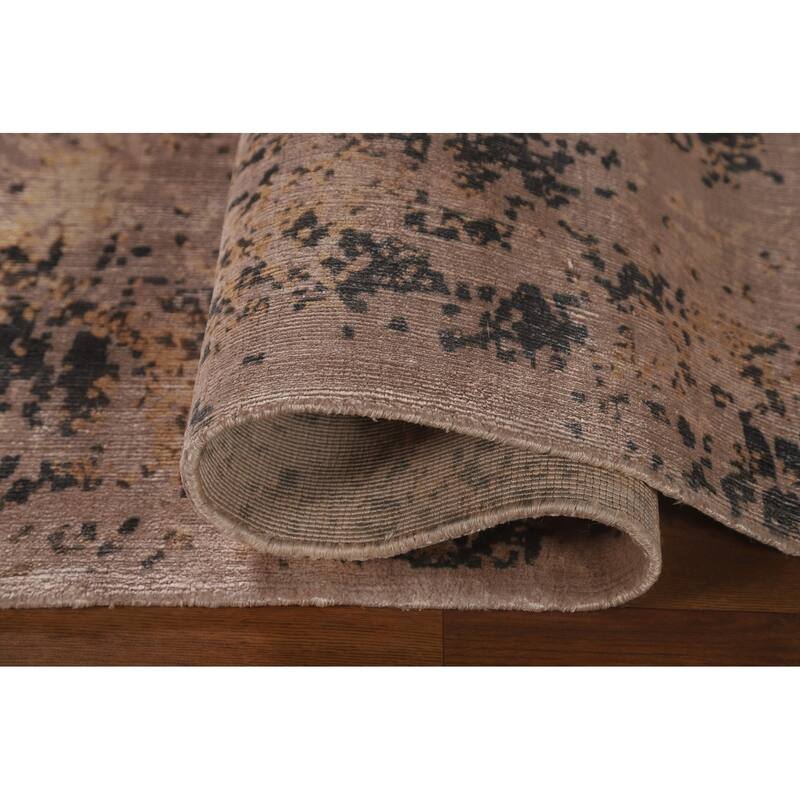 Beige Abstract Modern Area Rug Handmade Wool Carpet - 6'6" x 9'10"