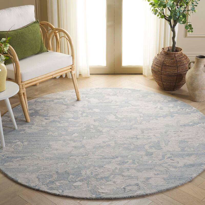 SAFAVIEH Handmade Pine Greth Contemporary Wool Rug - 6' Round - Grey/Ivory