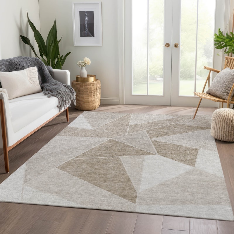 Machine Washable Indoor/ Outdoor Chantille Modern Mosaic Rug - Taupe - 3' x 5'