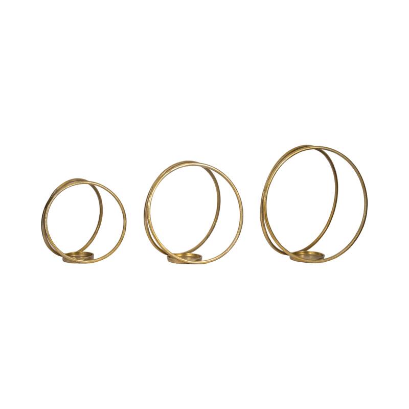 Sagebrook Home Modern Round Metal Double Ring Candle Holder, Set of Three - 16" x 8" x 16" - 16" x 8" x 16"