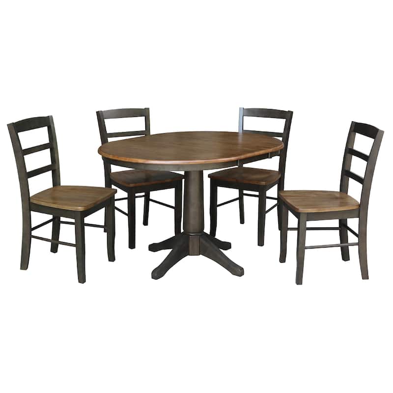 36" Round Extension Dining Table With 4 Madrid Chairs