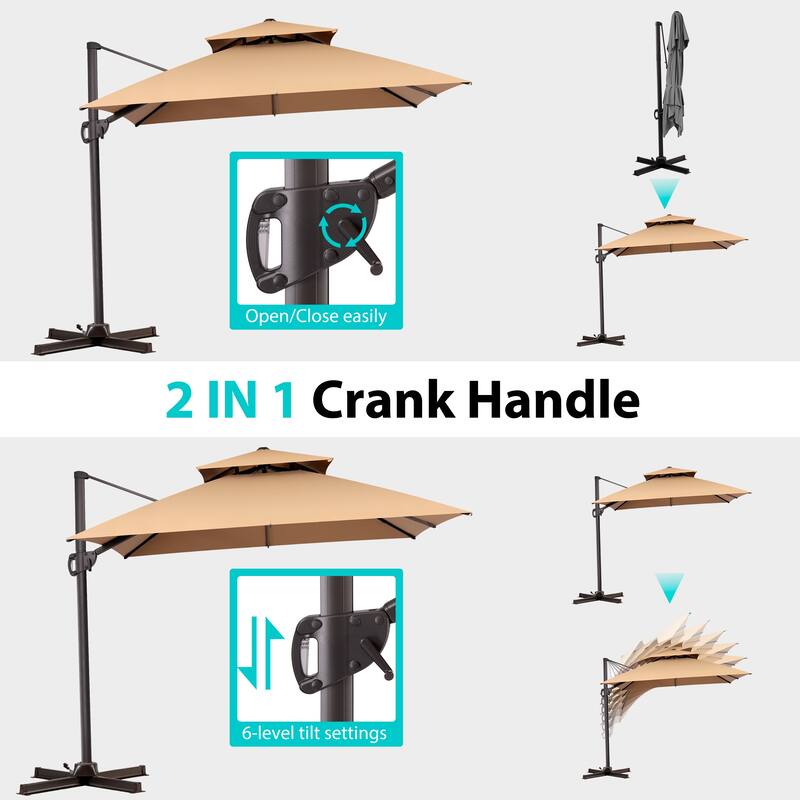 Pellebant Outdoor 10x10 FT Square Cantilever Patio Umbrella 360 Degree Rotation with HDPE Base