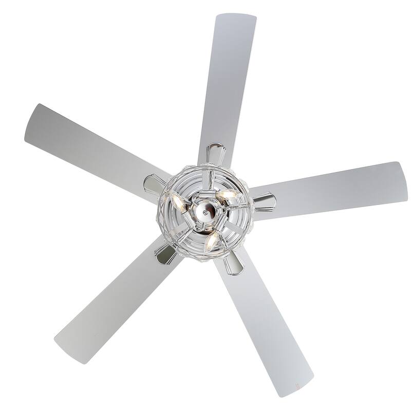 52" Flush Mount 5-Blade Modern Crystal Indoor Ceiling Fan with Light Kit and Remote