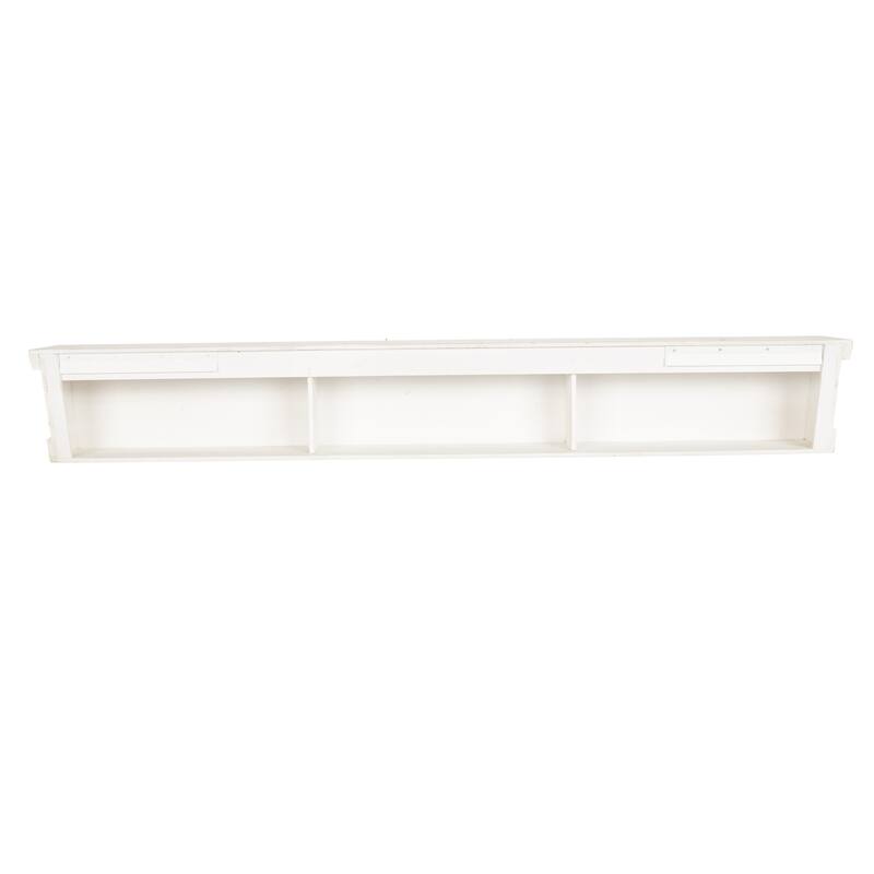 White Wooden Floral Room Wall Shelf with Brown Distressing