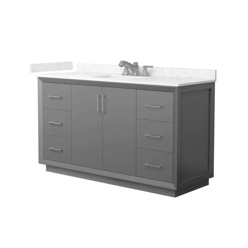 Wyndham Collection WCF4141-60S-VCA-US3MXX Strada 60" Free Standing - Dark Gray / Carrara Cultured Marble Top / Brushed
